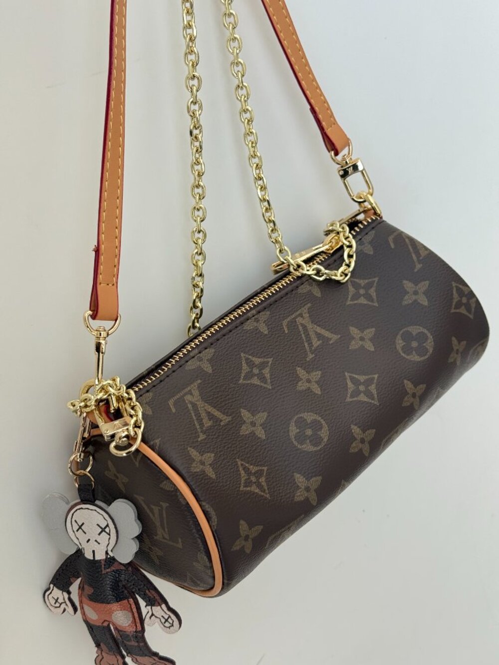 Louis Vuitton Monogram Cylinder Bag w Gold Chain + Strap + Charm